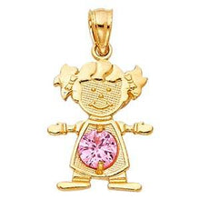 Load image into Gallery viewer, 14k Yellow Gold 12mm October Birthstone CZ Girl Pendant