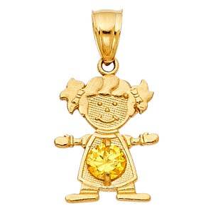 14k Yellow Gold 12mm November Birthstone CZ Girl Pendant