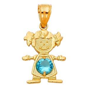 14k Yellow Gold 12mm December Birthstone CZ Girl Pendant