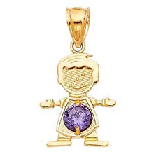 Load image into Gallery viewer, 14k Yellow Gold 12mm February Birthstone CZ Boy Pendant