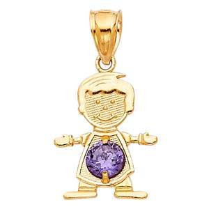 14k Yellow Gold 12mm February Birthstone CZ Boy Pendant
