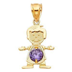 14k Yellow Gold 12mm February Birthstone CZ Boy Pendant