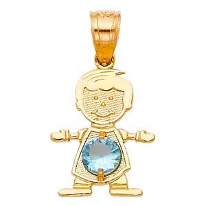 14k Yellow Gold 12mm March Birthstone CZ Boy Pendant