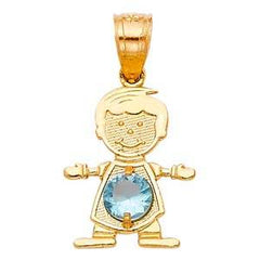 14k Yellow Gold 12mm March Birthstone CZ Boy Pendant