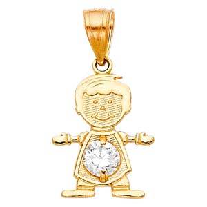 14k Yellow Gold 12mm April Birthstone CZ Boy Pendant