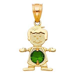 14k Yellow Gold 12mm May Birthstone CZ Boy Pendant