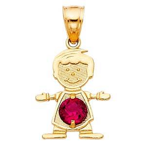 14k Yellow Gold 12mm July Birthstone CZ Boy Pendant
