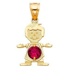 14k Yellow Gold 12mm July Birthstone CZ Boy Pendant