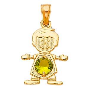 14k Yellow Gold 12mm August Birthstone CZ Boy Pendant