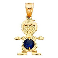 14k Yellow Gold 12mm September Birthstone CZ Boy Pendant