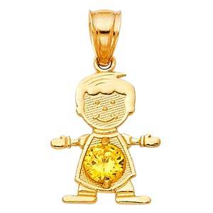 14k Yellow Gold 12mm November Birthstone CZ Boy Pendant