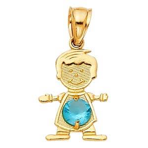 14k Yellow Gold 12mm December Birthstone CZ Boy Pendant