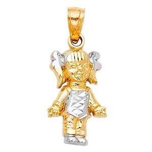 14k Two Tone Gold 10mm Girl Pendant