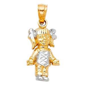 14k Two Tone Gold 10mm Girl Pendant