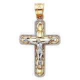 14K Gold 16mm Two Tone Jesus Crucifix Cross Religious Pendant