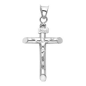14K White Gold 15mm Jesus Religious Cross Crucifix Pendant