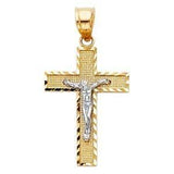 14K Gold 17mm Two Tone Jesus Crucifix Cross Religious Pendant