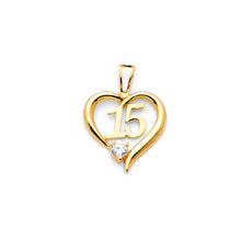 Load image into Gallery viewer, 14K Yellow Gold 15mm Sweet 15 Years CZ Pendant