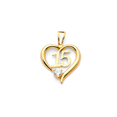 14K Yellow Gold 15mm Sweet 15 Years CZ Pendant