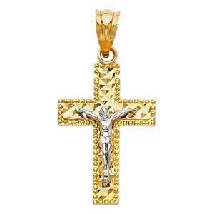 14K Gold 15mm Two Tone Jesus Crucifix Cross Religious Pendant - silverdepot