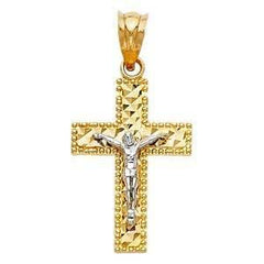 14K Gold 15mm Two Tone Jesus Crucifix Cross Religious Pendant