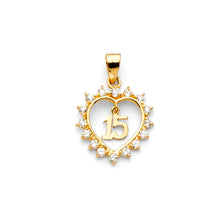 Load image into Gallery viewer, 14K Yellow Gold 15mm Sweet 15 Years CZ Pendant