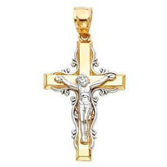 14K Gold 18mm Two Tone Jesus Crucifix Cross Religious Pendant