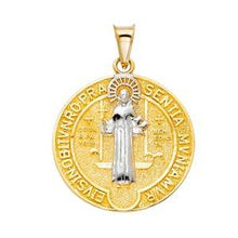 Load image into Gallery viewer, 14k Two Tone Gold Double Sided Round Religious Pendant