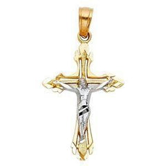 14K Gold 16mm Two Tone Jesus Crucifix Cross Religious Pendant