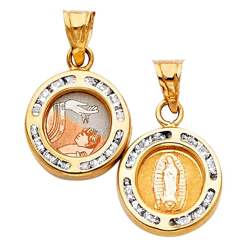 14K Tri Color 12mm Double Sided Round Religious Pendant
