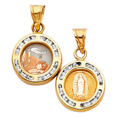 14K Tri Color 12mm Double Sided Round Religious Pendant - silverdepot
