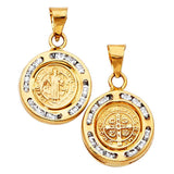 14K Tri Color 12mm Double Sided Round Religious Pendant