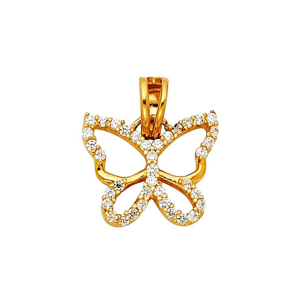 14K Yellow Gold 14mm CZ Butterfly Pendant