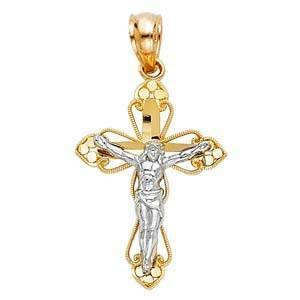 14K Gold 15mm Jesus Crucifix Cross Religious Pendant - silverdepot
