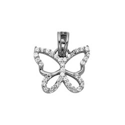 14K White Gold 14mm CZ Butterfly Pendant
