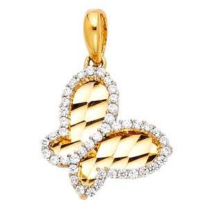 14K Yellow Gold 12mm CZ Butterfly Pendant