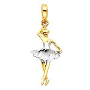 14K Gold Two Tone 10mm Dancing Ballerina  Pendant - silverdepot