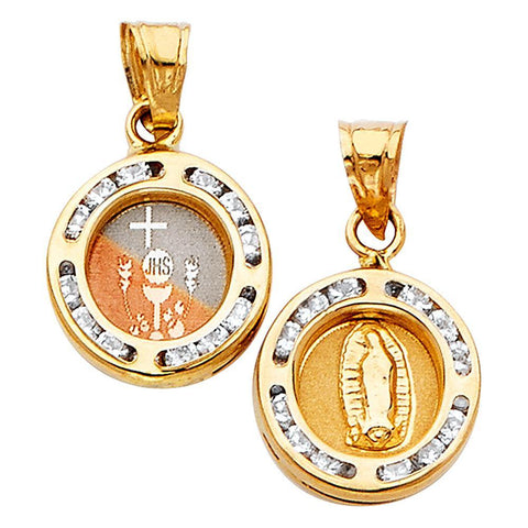 14K Tri Color 12mm Double Sided Round Religious Pendant