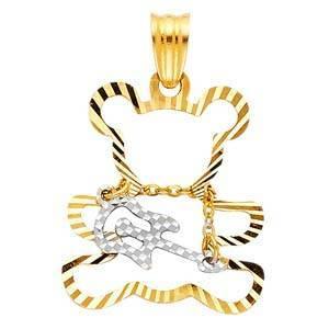 14K Gold Two Tone 15mm Playing Guiter Bear Pendant - silverdepot
