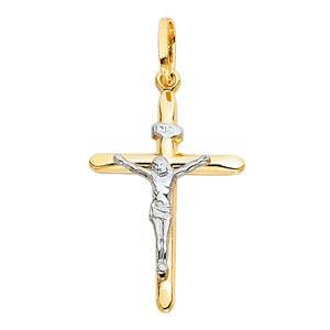 14K Two Tone 18mm Jesus Religious Crucifix Cross Pendant