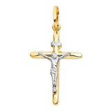 14K Two Tone 18mm Jesus Religious Crucifix Cross Pendant