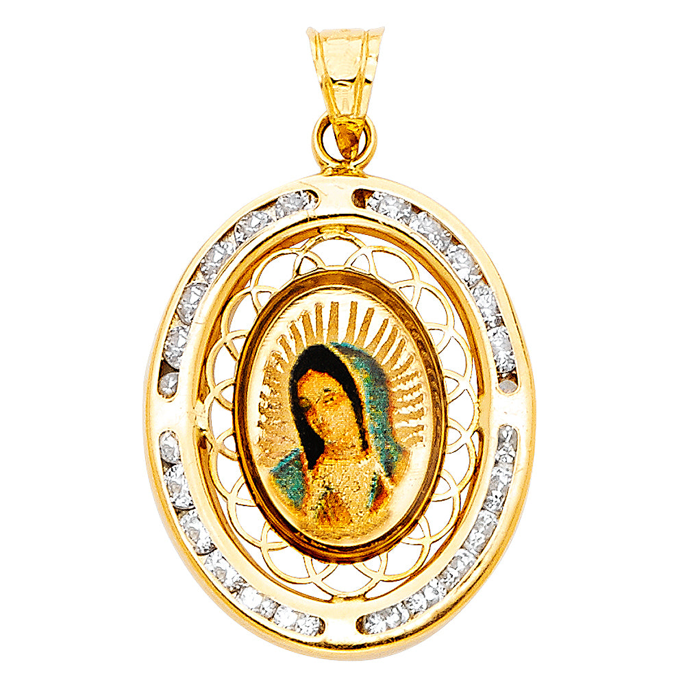 14K Yellow Gold 15mm Guadalupe CZ Religious Pendant