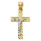 14K Gold 13mm Two Tone Jesus Crucifix Cross Religious Pendant