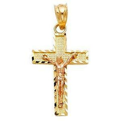 14K Gold 13mm Two Tone Jesus Crucifix Cross Religious Pendant