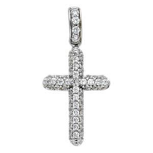 14k White Gold 10mm Cross CZ Religious Pendant