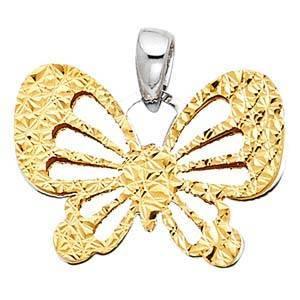 14K Gold Two Tone 14mm Butterfly Pendant - silverdepot