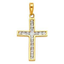 Load image into Gallery viewer, 14k Yellow Gold 12mm Cross CZ Religious Crucifix Pendant