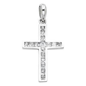 14k White Gold 12mm Cross CZ Religious Crucifix Pendant