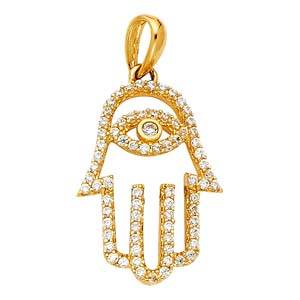14K Yellow Gold 13mm Evil Eye CZ Pendant