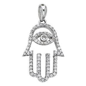 14K White Gold 13mm Evil Eye CZ Pendant